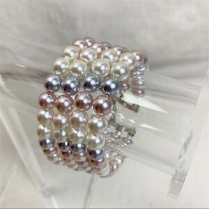 Multi strand Pastel pink grey cream Faux Pearl Bracelet